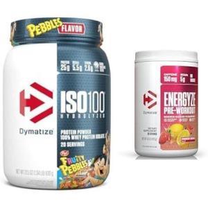imageBundle of Dymatize Fruity Pebbles ISO100 Whey Protein Powder Isolate and Energyze Strawberry Lemonade Pre Workout Powder