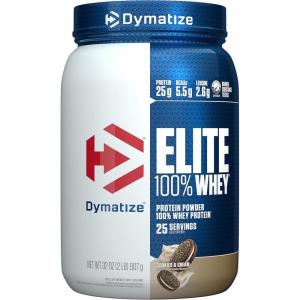 imageDymatize Elite 100 Whey Protein Powder 25g Protein 55g BCAAs ampamp 27 LLeucine Quick Absorbing ampamp Fast Digesting for Optimal Muscle Recovery Rich Chocolate 5 Pound 63 ServingsCookies  Cream