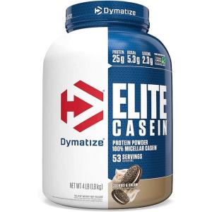 imageDymatize Elite Casein Protein Powder Vanilla 100 Micellar Casein 25g Protein 54g BCAAs 23g Leucine Slow Absorbing for Overnight Muscle Recovery 4 lb 55 ServingsCookies  Cream
