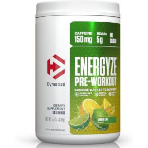 imageDymatize Energyze Pre Workout Powder for Men and Women Strawberry Lemonade Flavor 150mg Caffeine 5g BCAAs Performance Blend of LTheanine LTyrosine LCitrulline No Sugar 30 ServingsLemon Lime