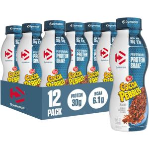 imageDymatize Performance Protein Shake Fruity Pebbles 30g of Protein 62g BCAA for Muscle Recovery No Added Sugar Low Fat 24 Vitamins and Minerals GlutenFree Ready to Drink OntheGo Snack 115fl oz 12 packCocoa Pebbles