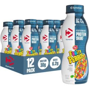 imageDymatize Performance Protein Shake Fruity Pebbles 30g of Protein 62g BCAA for Muscle Recovery No Added Sugar Low Fat 24 Vitamins and Minerals GlutenFree Ready to Drink OntheGo Snack 115fl oz 12 packFruity Pebbles