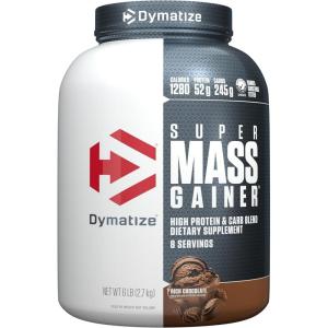 imageDymatize Super Mass Gainer Protein Powder Gourmet Vanilla 52g Protein 1g Creatine 1280 Calories 107g BCAAs 245g Carbs Contains Whey Protein Powder Isolate and Casein 8 ServingsRich Chocolate