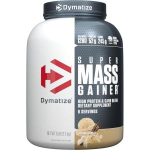 imageDymatize Super Mass Gainer Protein Powder Gourmet Vanilla 52g Protein 1g Creatine 1280 Calories 107g BCAAs 245g Carbs Contains Whey Protein Powder Isolate and Casein 8 ServingsVanilla
